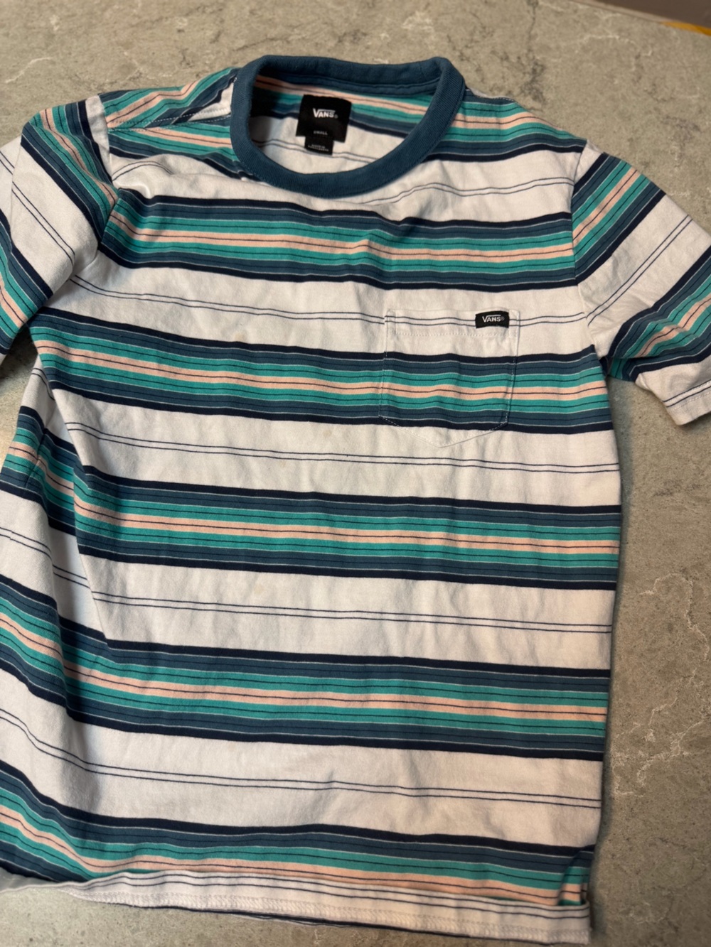 Vans Striped Tee in Teal, Navy & Cream